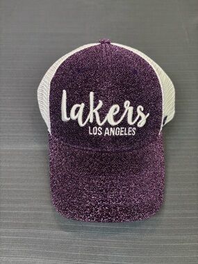 LA Lakers Glitter Trucker Hat Women’s 47 Brand Purple Sparkle Mesh Snapback NBA